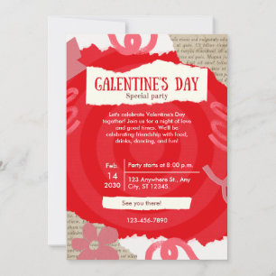 Red Scrapbook Galentine's Day Party Card