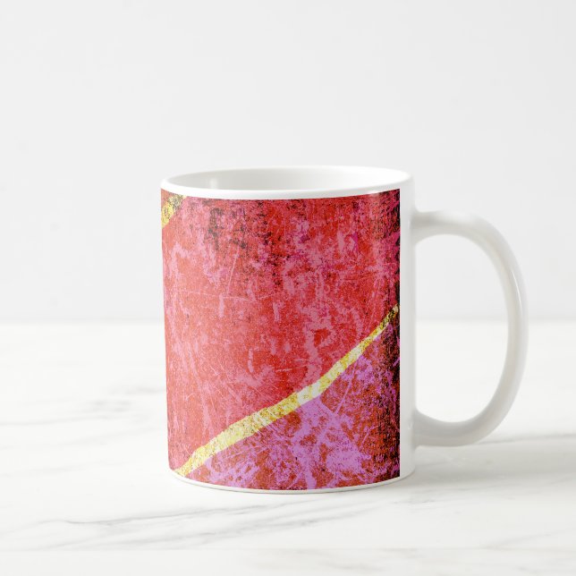 Red scratched background with yellow stripes coffee mug (Right)