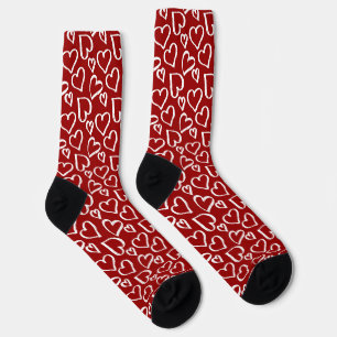 Red Scribbled Hearts Pattern Socks
