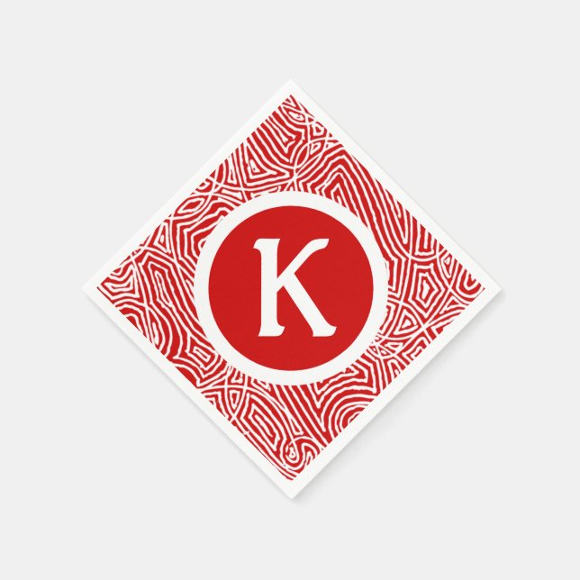 Red Scribbleprint Initial Napkin (Corner)