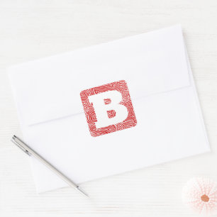 Red Scribbleprint Initial Square Sticker