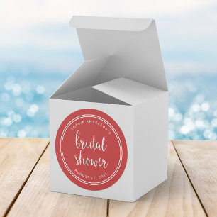 Red Script and White Stripes Bridal Shower Classic Round Sticker