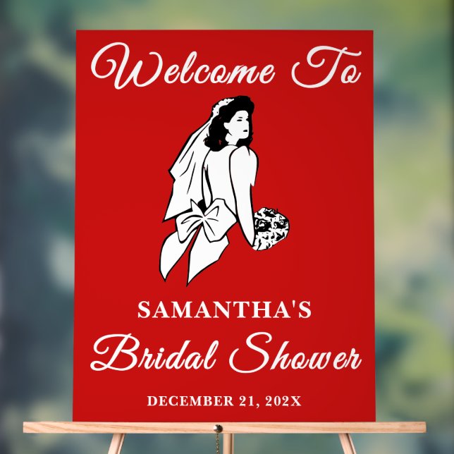 Red Script Christmas Bridal Shower Welcome Acrylic Sign (Neutral)