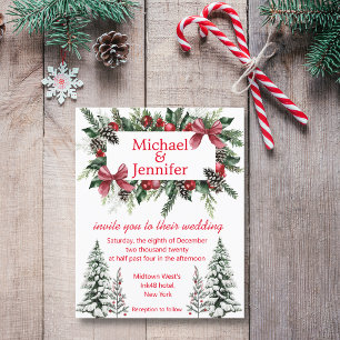 red script christmas greenery wedding invitation