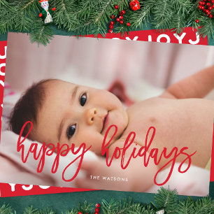 Red Script Happy Holidays Christmas Photo Holiday Card