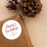 Red Script Happy Howlidays Pet Christmas Classic Round Sticker<br><div class="desc">Spread holiday joy with our Sticker. Featuring "Happy Howlidays" in festive red handwritten script,  accompanied by stars and dots,  it's a versatile addition to gifts and cards. Personalise it with your family name in elegant minimalist typography.</div>