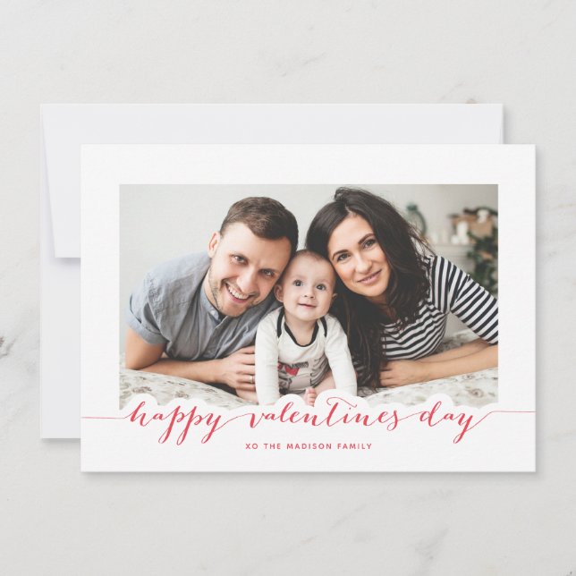 Red Script Happy Valentine's Day Photo Frame Holiday Card (Front)