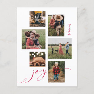 Red Script Joy Multi-Photo Holiday Postcard