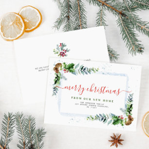 Red script Merry christmas moving announcement