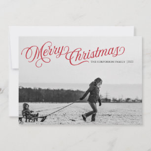 Red Script Merry Christmas Overlay Holiday Card