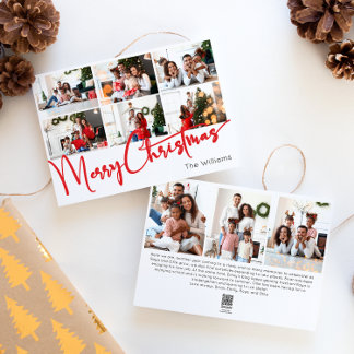 Red Script Merry Christmas Year In Review 9 Photo Holiday Card