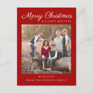 Red Script Photo Christmas Holiday Postcard