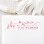 Red Script Pine Christmas Return Address Label<br><div class="desc">Elegant,  Modern Red and White Hand Lettered Christmas Family Return Address Labels. Featuring a pretty hand-written script with saying "merry christmas" in swash-tail font,  pine trees dodle with little hearts. Great for Christmas holiday season,  easy to personalise them with your names and return address info.</div>