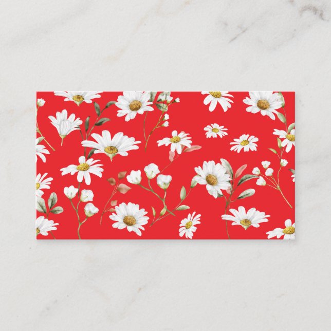 Red Script Signature Daisy Business Card (Front)