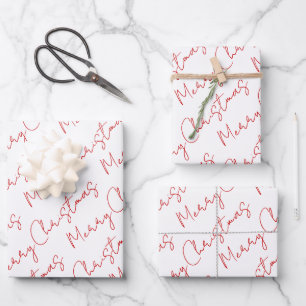 Red script typography Christmas holiday Wrapping Paper Sheet