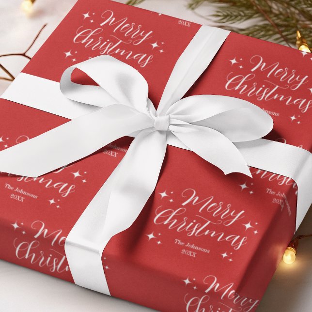 Red Script Typography Family Name Merry Christmas Wrapping Paper (Red Script Typography Family Name Merry Christmas Wrapping Paper
)
