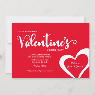 Red Script Valentine dinner party invitation