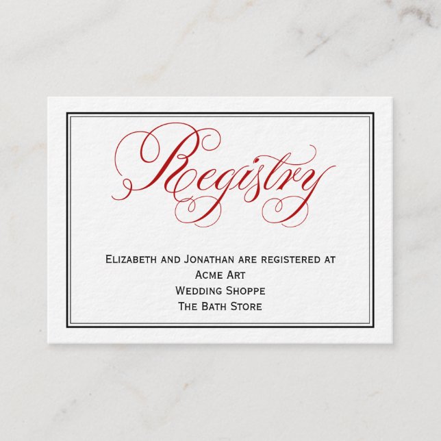 Red Script Wedding Registry Information Card (Front)