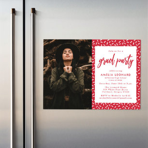 Red Scripted Photo Graduation Party Magnetic Invitation