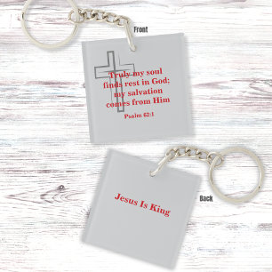 Red Scripture and Minimal Gray Cross Key Ring
