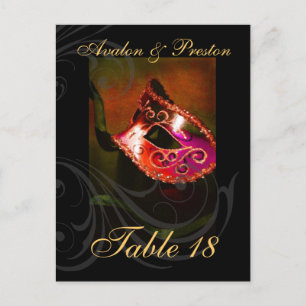 Red Scroll Masquerade Table Placecard Postcard