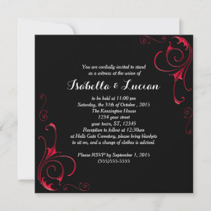 Red Scroll Modern Goth Wedding Invitations