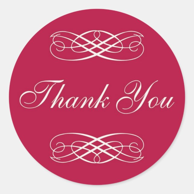 Red Scroll Thank You Classic Round Sticker (Front)