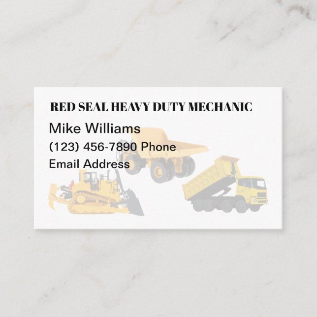 Red Sea Heavy Duty Mechanic Business Cards (Front)