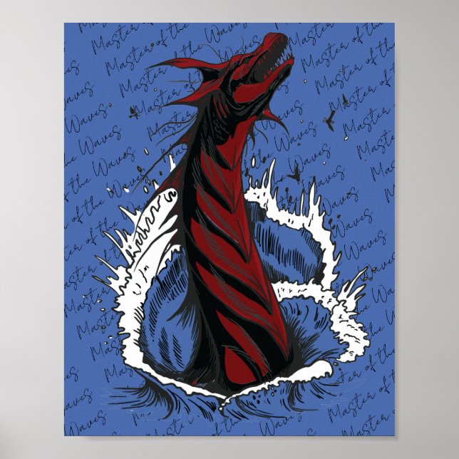 Red Sea Monster Serpent Ocean Waves Poster (Front)