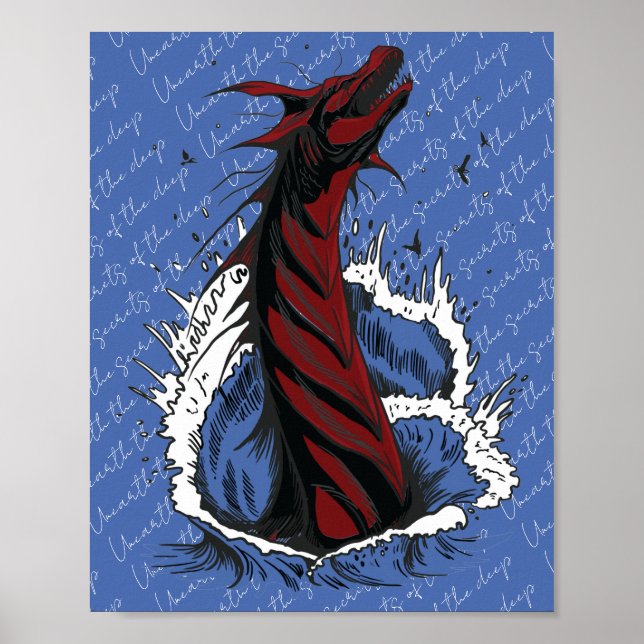 Red Sea Monster Serpent Ocean Waves Poster (Front)