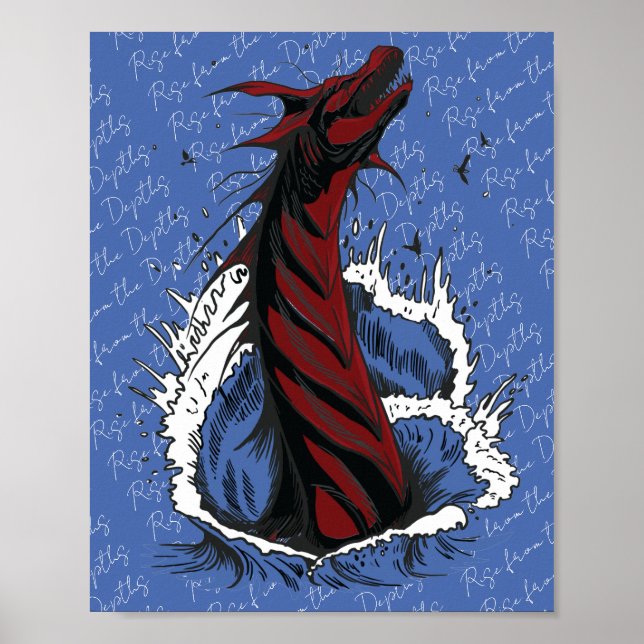 Red Sea Monster Serpent Ocean Waves Poster (Front)