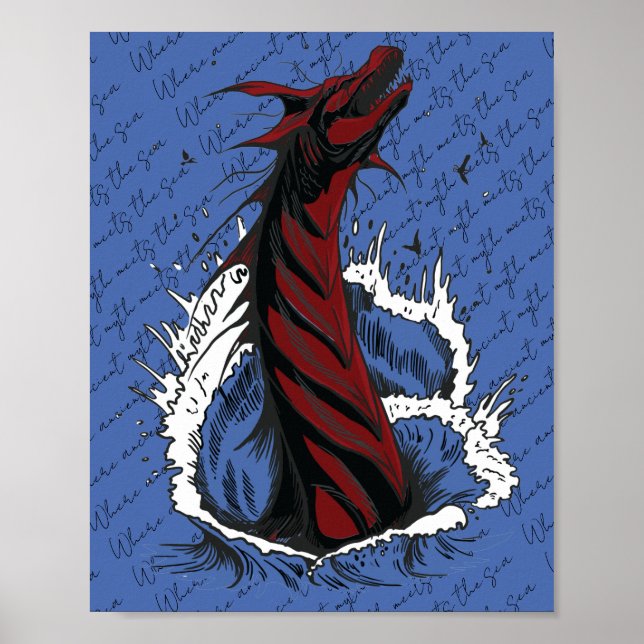 Red Sea Monster Serpent Ocean Waves Poster (Front)