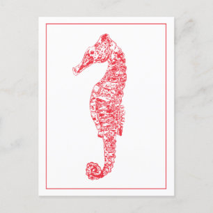 Red seahorse animal illustration sea life minimal postcard