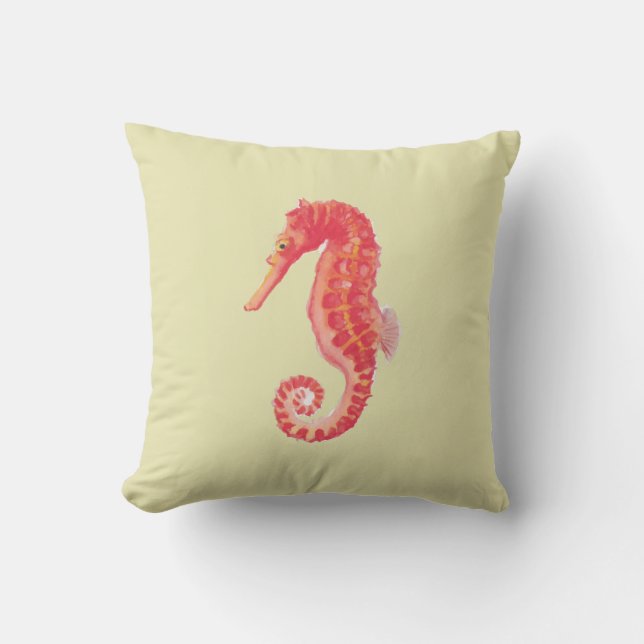Red Seahorse Beach House Yellow Cushion (Front)