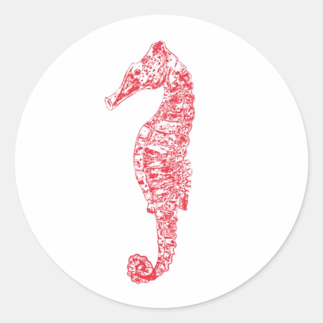 Red Seahorse Illustration Minimalist Ocean-Themed Classic Round Sticker (Front)
