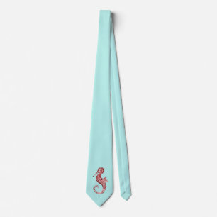 Red seahorse turquoise tie