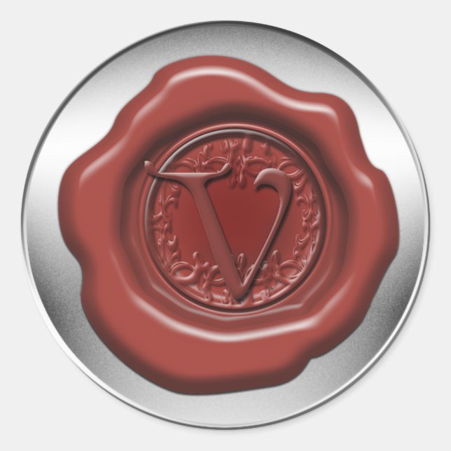 Red sealing wax letter V Classic Round Sticker (Front)