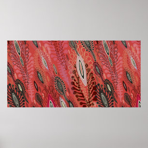 Red seamless decorative background with stylized v poster