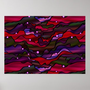 Red Seascape Stained Glass Abstract Poster