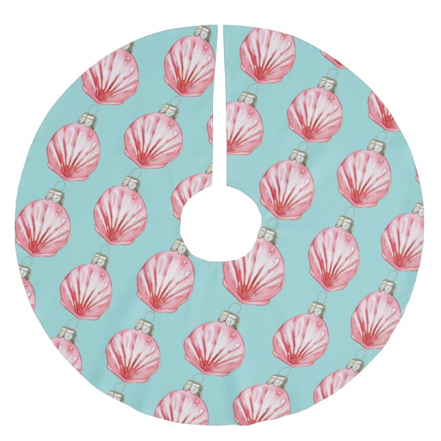 Red Seashell Ornament Pattern  Brushed Polyester Tree Skirt (Front)