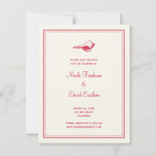 Red seashell wedding announcement save the date