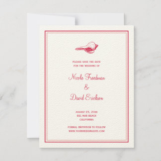 Red seashell wedding announcement save the date