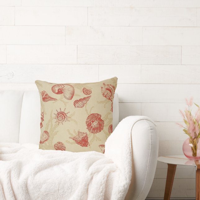 Red Seashells on Tan Cushion (Couch)