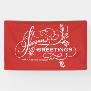 Red Season's Greetings Elegant Flourish Holiday Banner