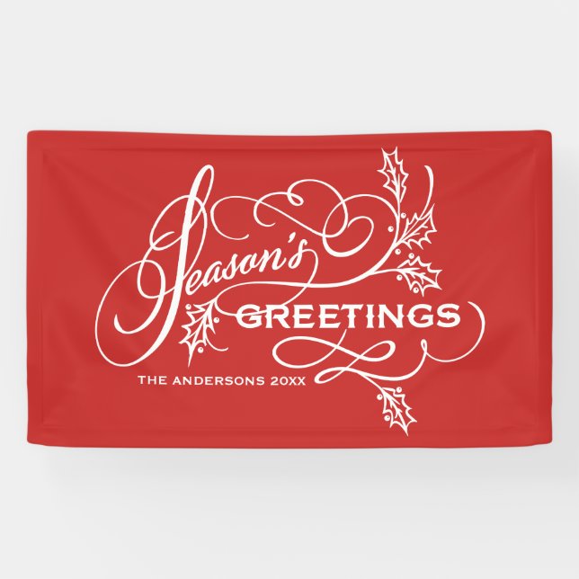 Red Season's Greetings Elegant Flourish Holiday Banner (Horizontal)