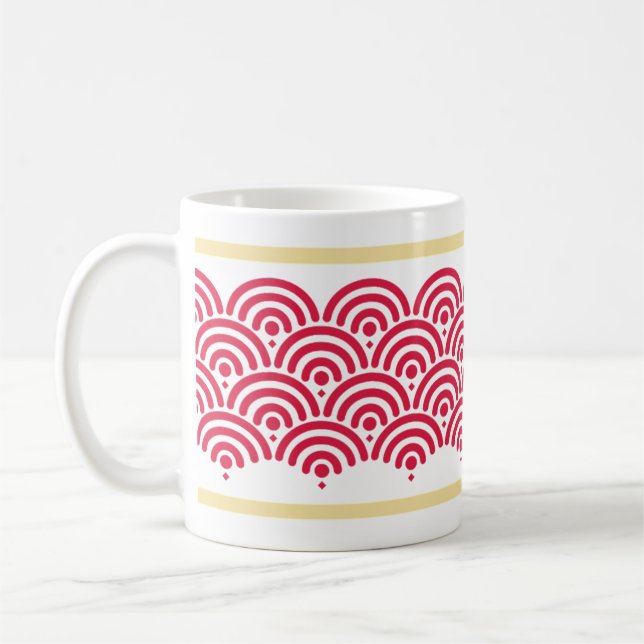 Red Seigaiha (Wave) Pattern Coffee Mug (Left)