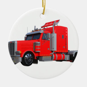 Red Semi Tracter Trailer Ceramic Tree Decoration