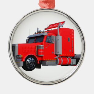 Red Semi Tracter Trailer Metal Tree Decoration