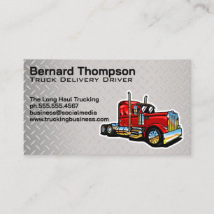 Red Semi Trailer Truck   Metallic Steel Business Card