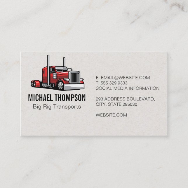 Red Semi Truck | Big Rig Business Card (Front)